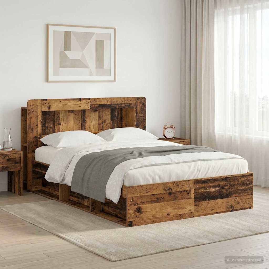 Cadre de lit avec rangement Bois ancien 135 x 190 cm - XIOS