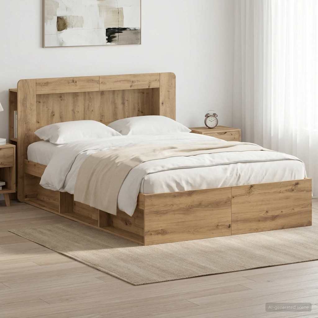 Cadre de lit avec rangement Chêne artisanal 140 x 190 cm - XIOS