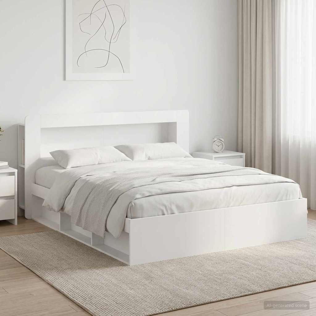 Cadre de lit avec rangement avec tête de lit Blanc 180 x 200 cm - XIOS