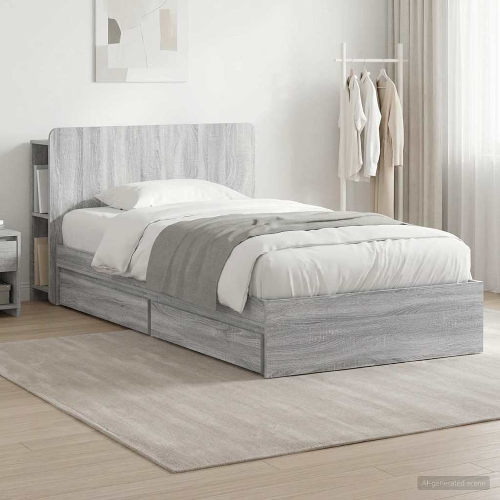 Cadre de lit avec rangement avec tiroir Sonoma gris 75 x 190 cm - XIOS