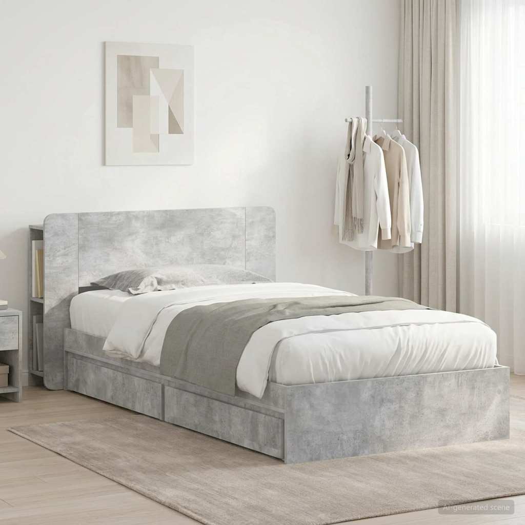 Cadre de lit avec rangement avec tiroir Gris béton 90 x 190 cm