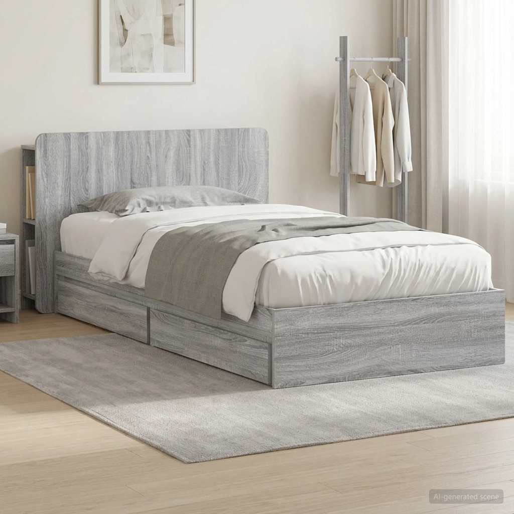 Cadre de lit avec rangement avec tiroir Sonoma gris 90 x 190 cm