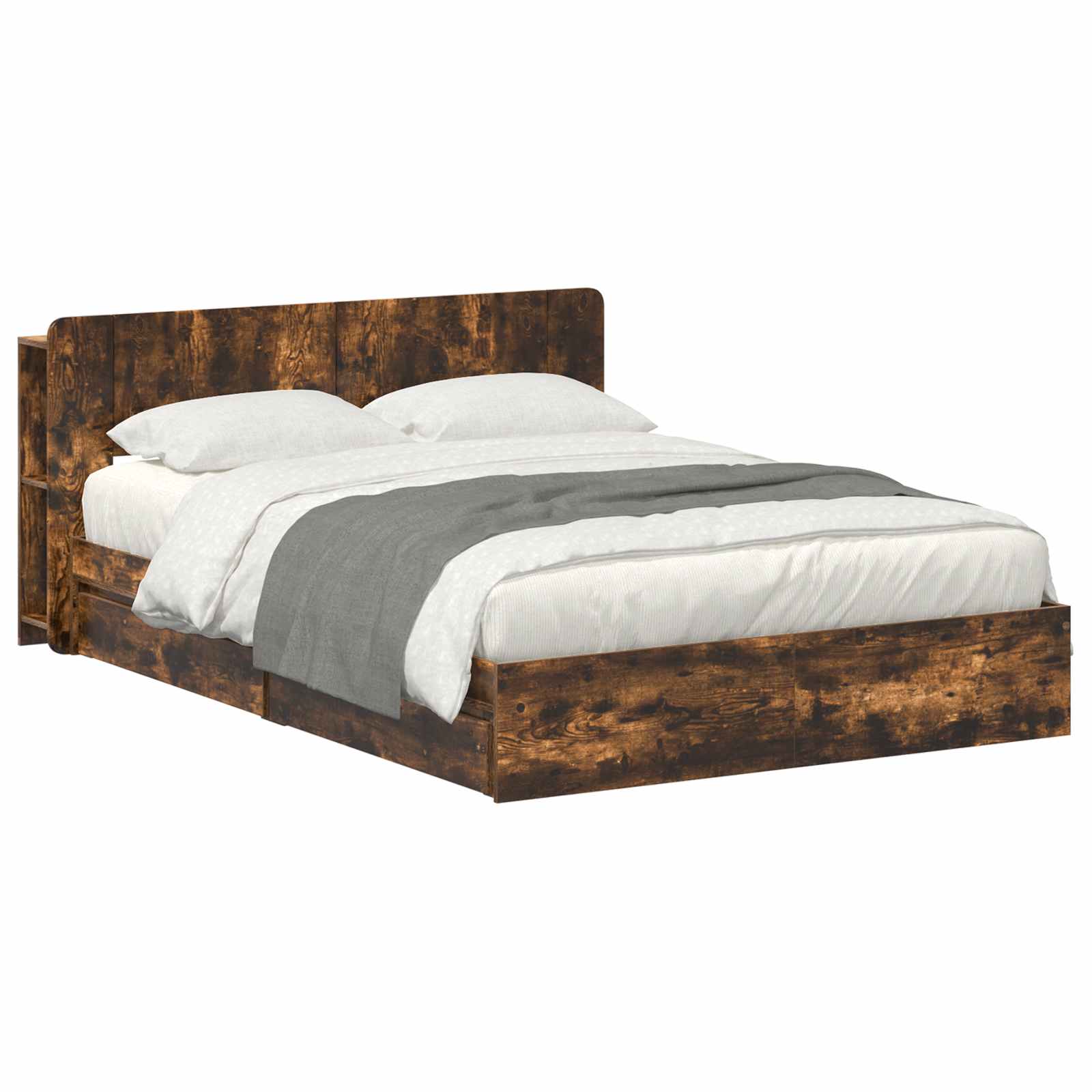 Cadre de lit avec rangement avec tiroir Chêne fumé 135 x 190 cm - XIOS