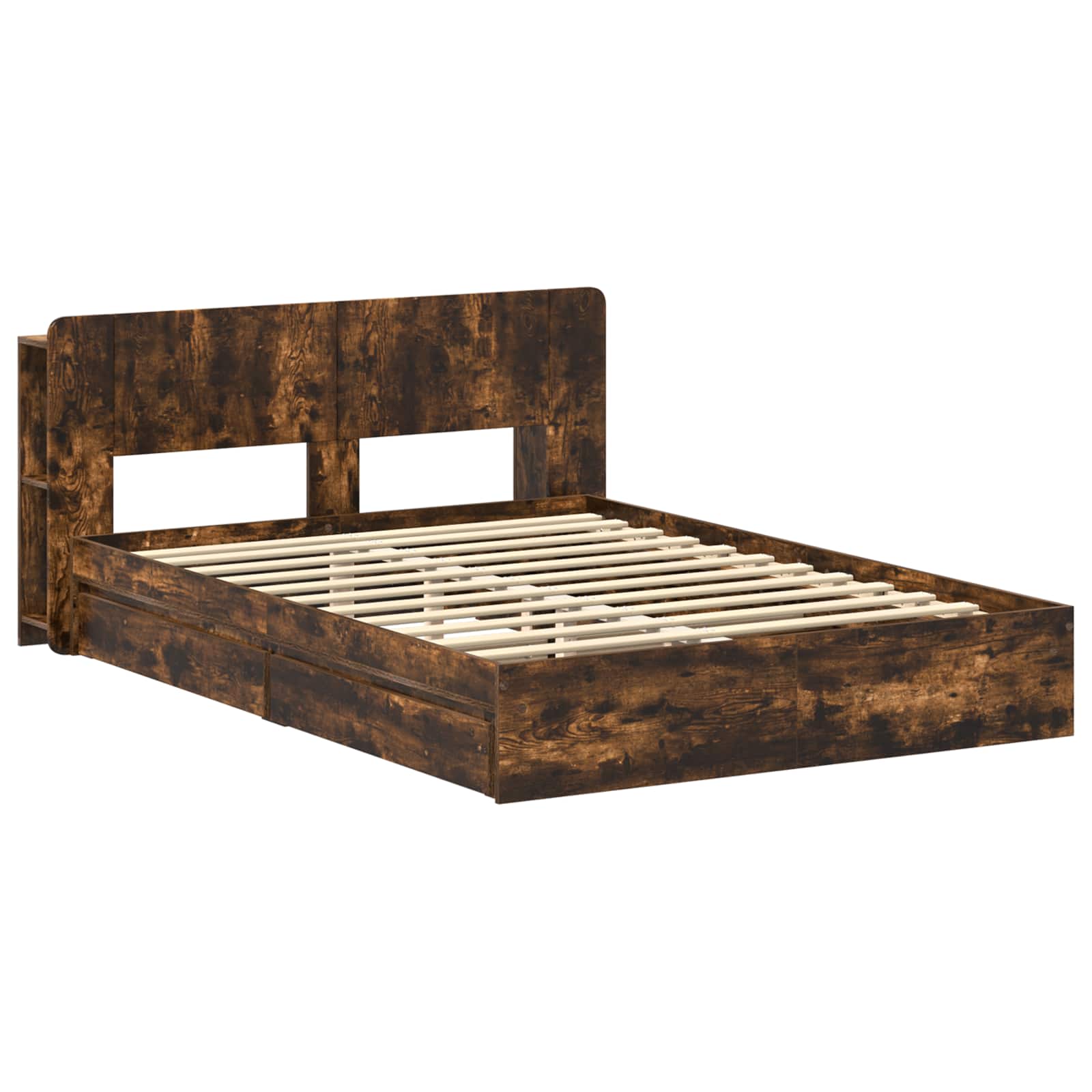 Cadre de lit avec rangement avec tiroir Chêne fumé 135 x 190 cm - XIOS