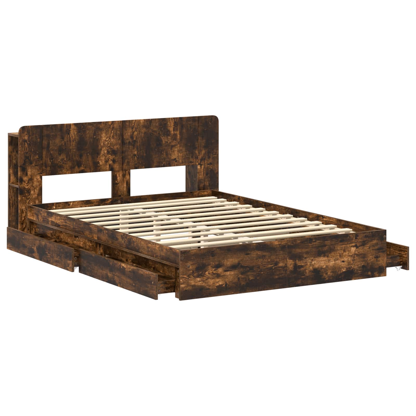 Cadre de lit avec rangement avec tiroir Chêne fumé 135 x 190 cm - XIOS
