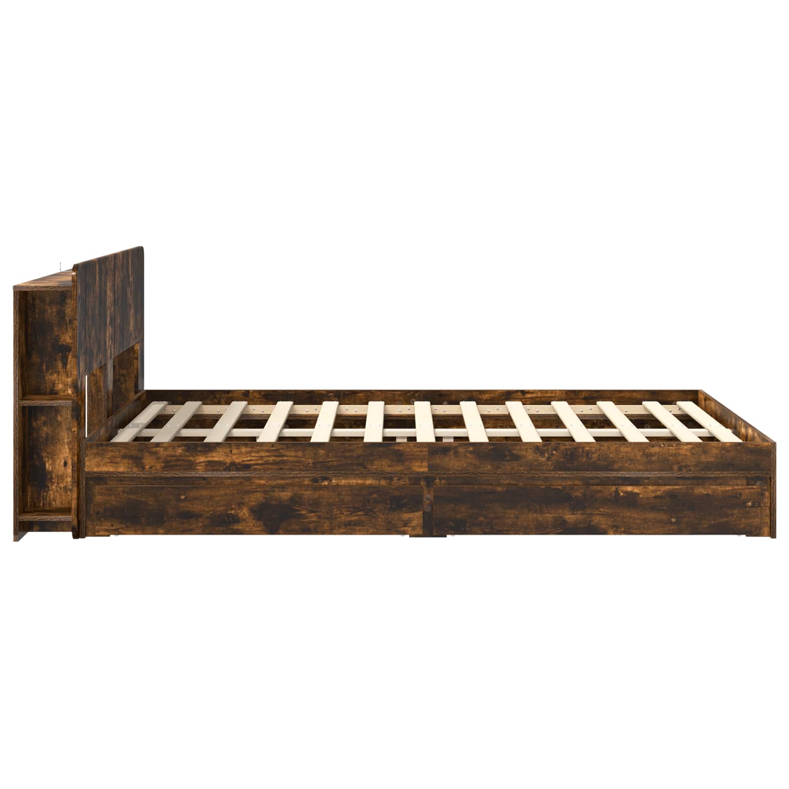 Cadre de lit avec rangement avec tiroir Chêne fumé 135 x 190 cm - XIOS