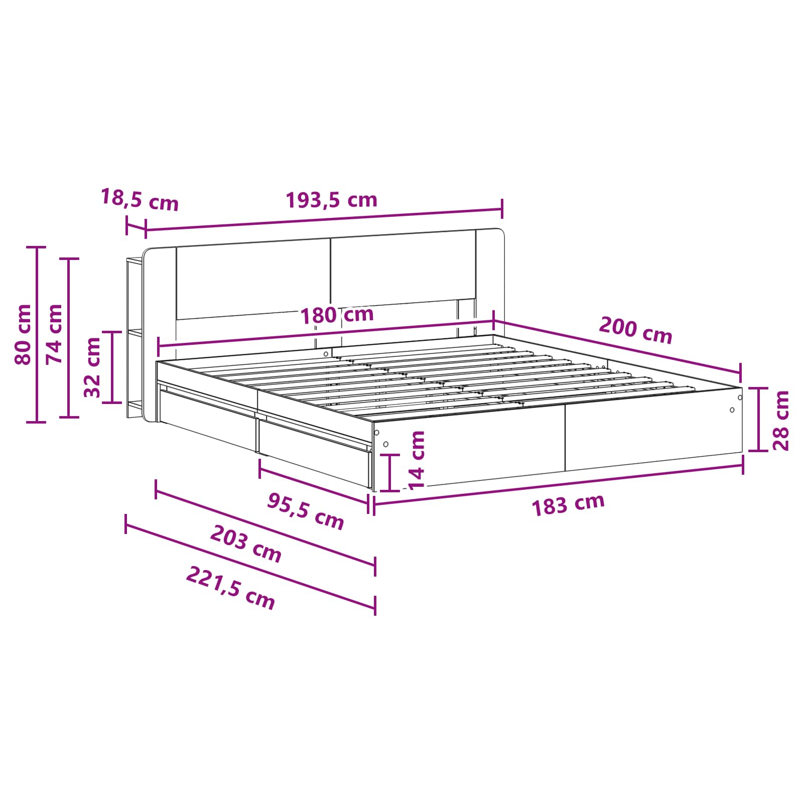 Cadre de lit avec rangement Sonoma gris 180 x 200 cm - XIOS