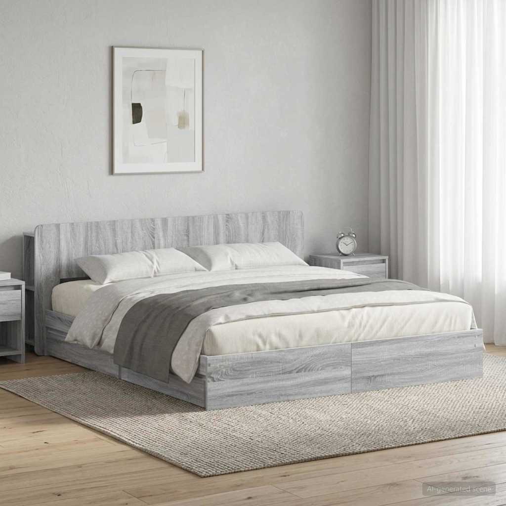 Cadre de lit avec rangement Sonoma gris 200 x 200 cm - XIOS
