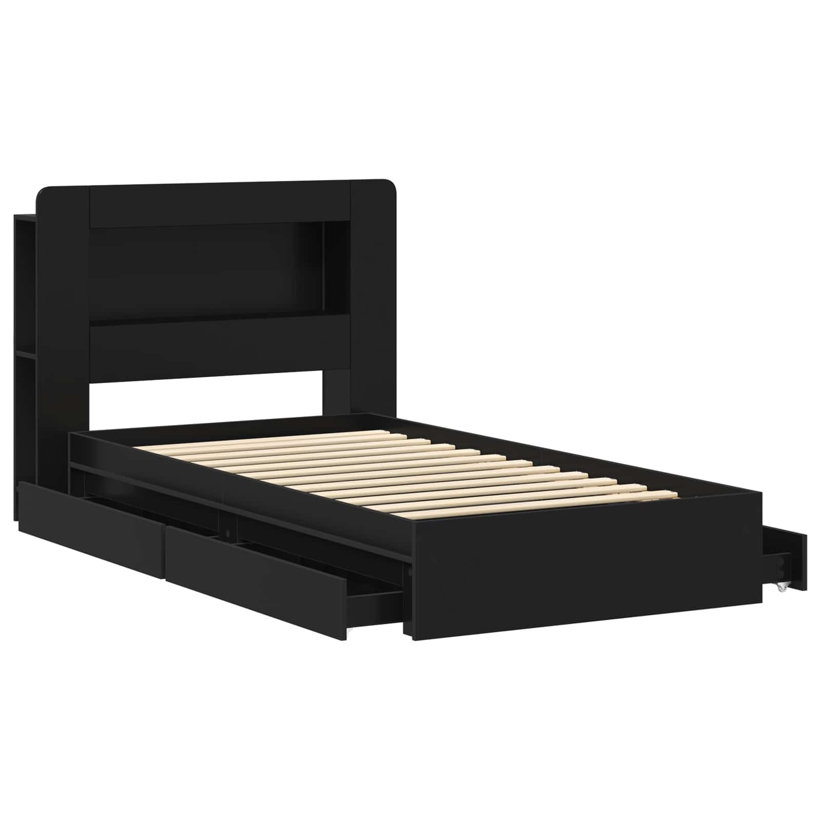 Cadre de lit avec rangement Noir 75 x 190 cm Bois d'ingénierie