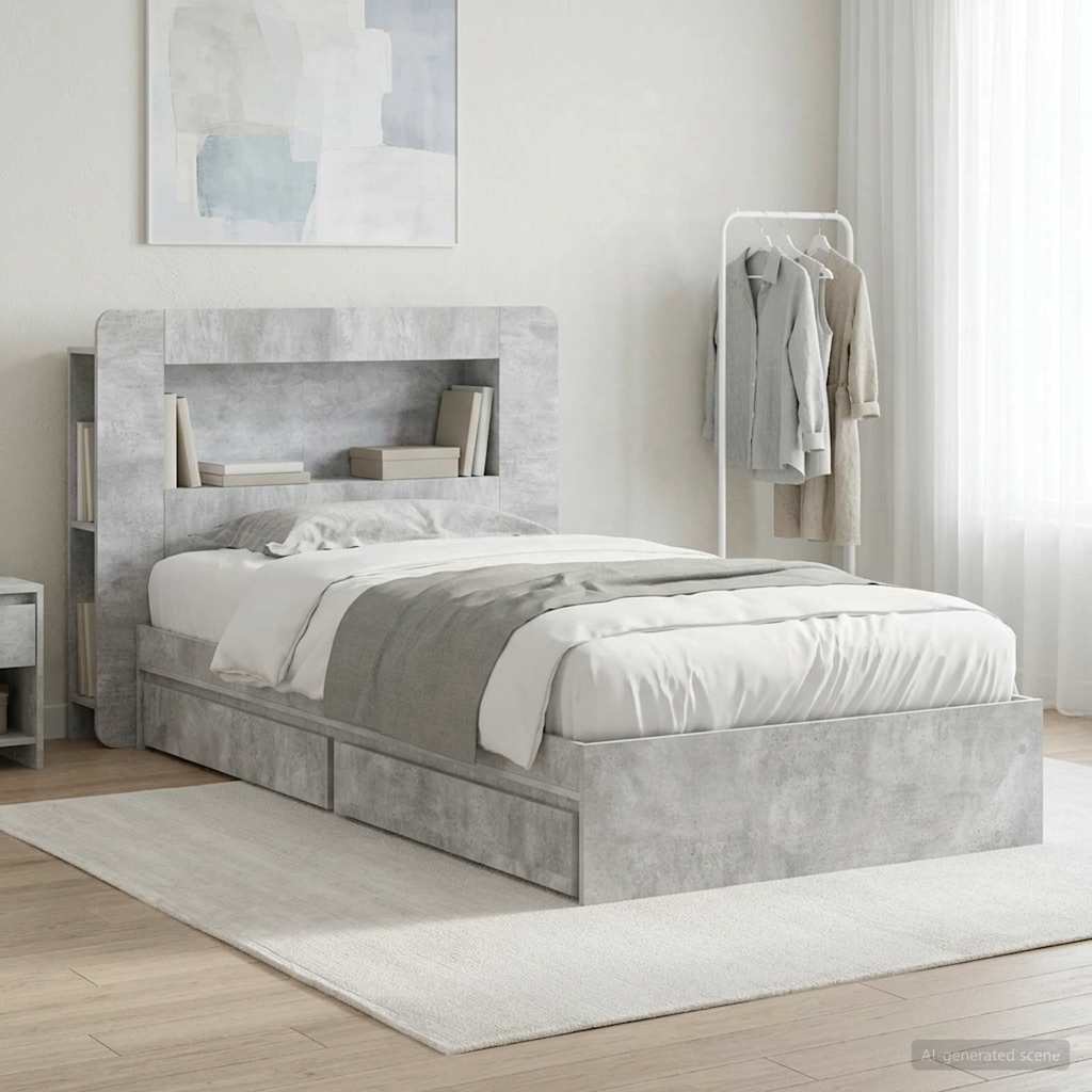 Cadre de lit avec rangement avec tiroir Gris béton 90 x 190 cm
