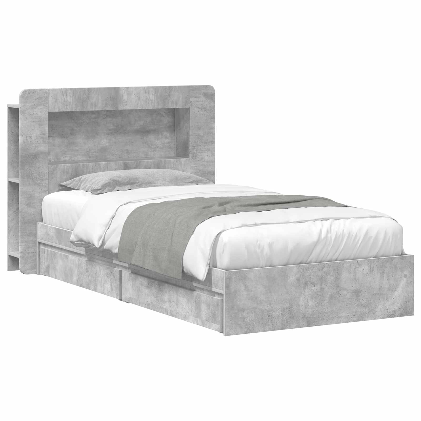Cadre de lit avec rangement avec tiroir Gris béton 90 x 190 cm