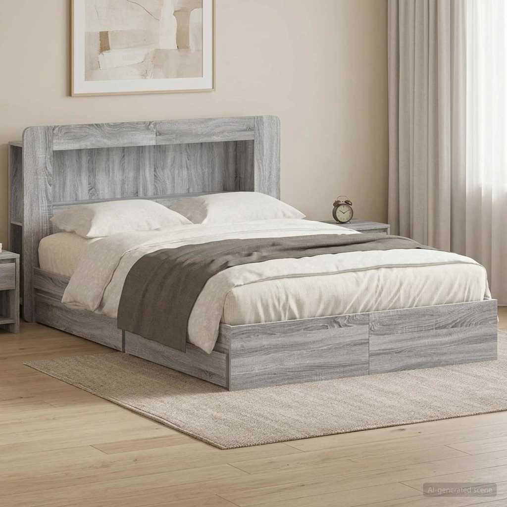 Cadre de lit avec rangement Sonoma gris 150 x 200 cm