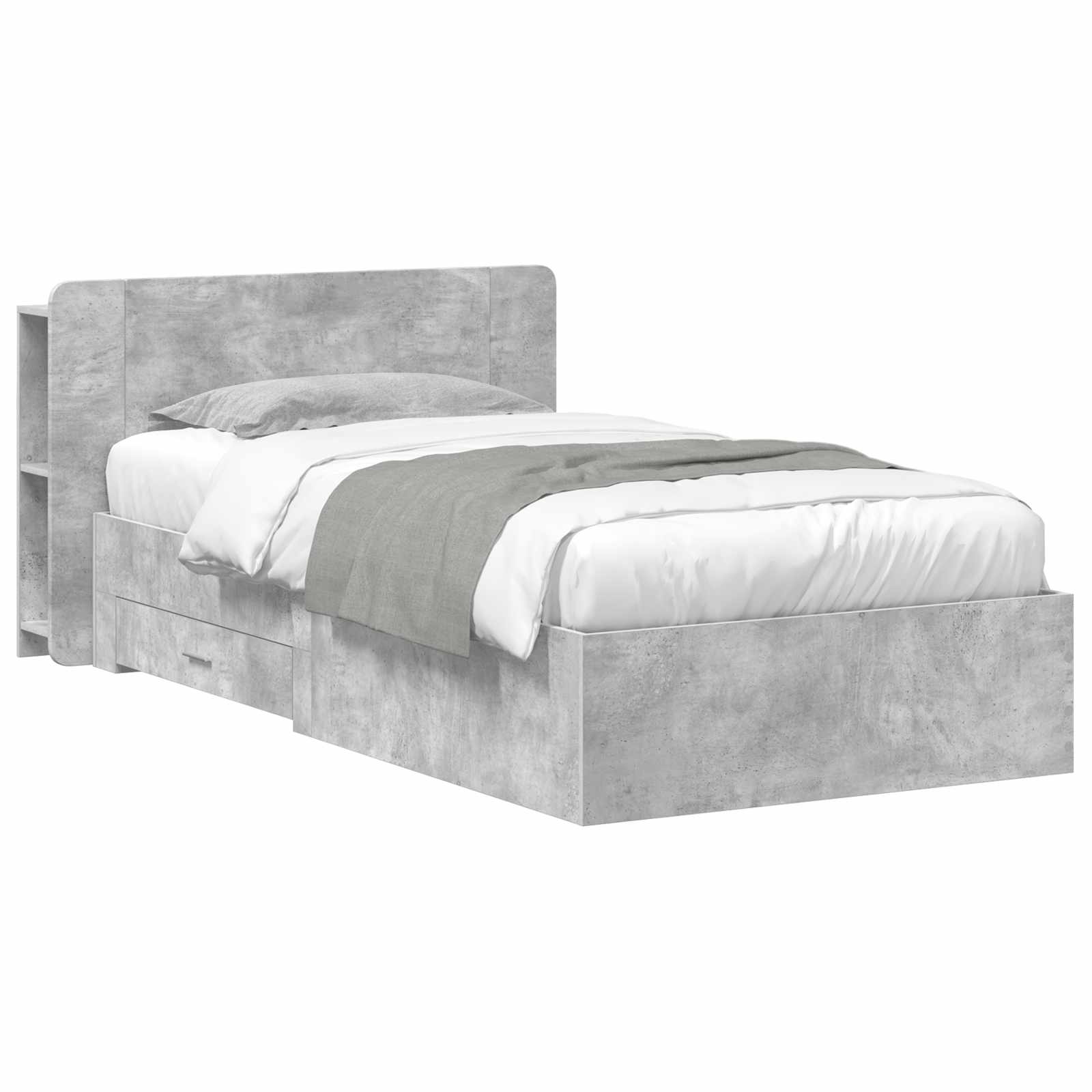 Cadre de lit avec rangement Gris béton 75 x 190 cm