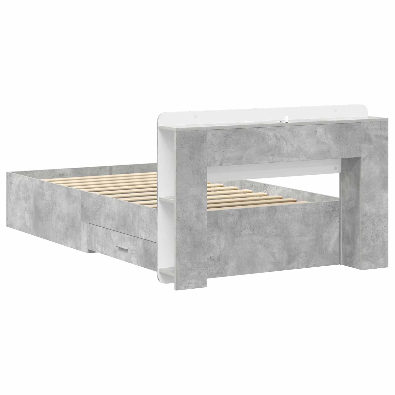 Cadre de lit avec rangement Gris béton 75 x 190 cm