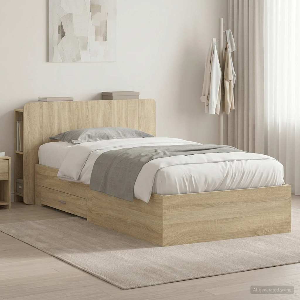 Cadre de lit avec rangement Chêne Sonoma 90 x 190 cm - XIOS