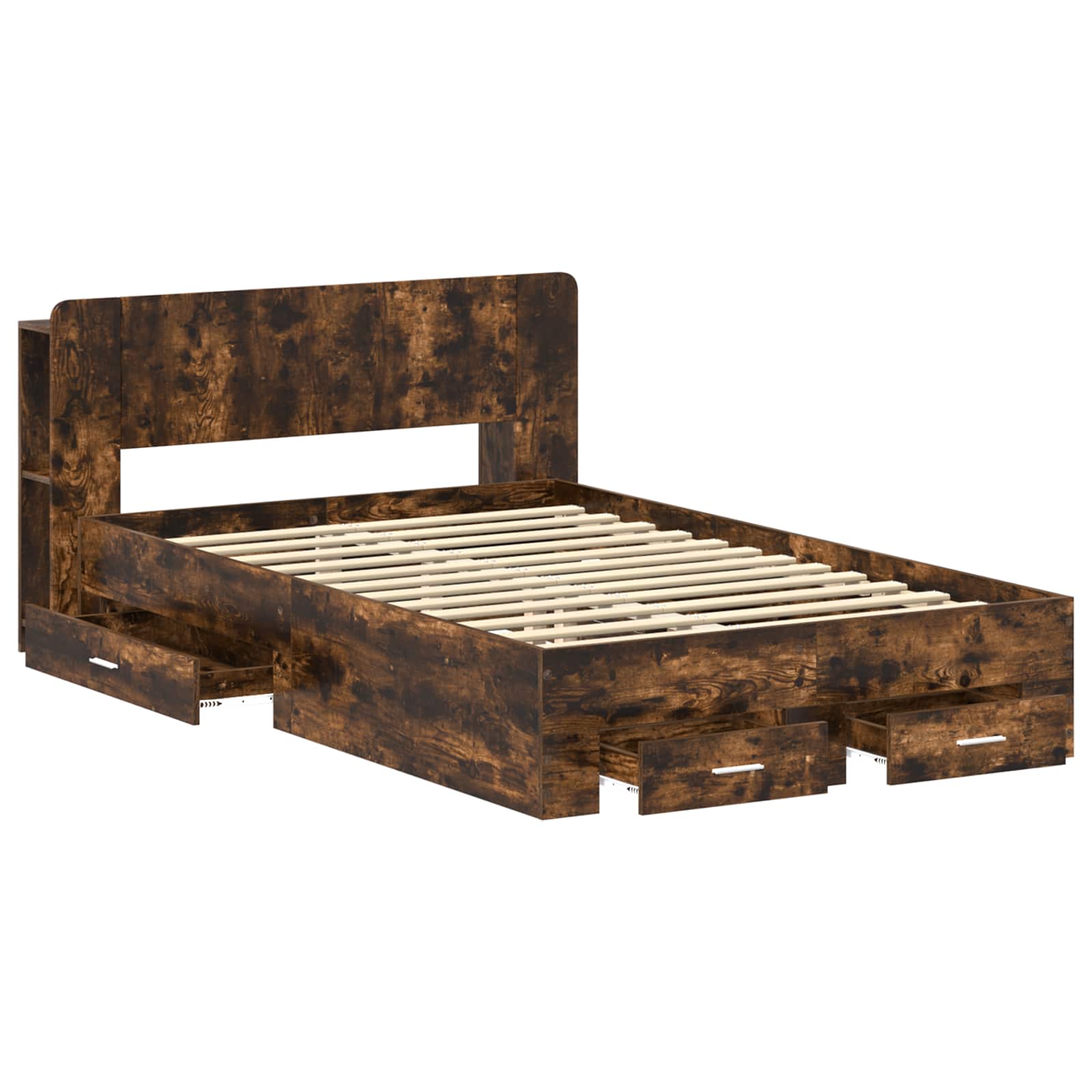 Cadre de lit avec rangement Chêne fumé 120 x 190 cm