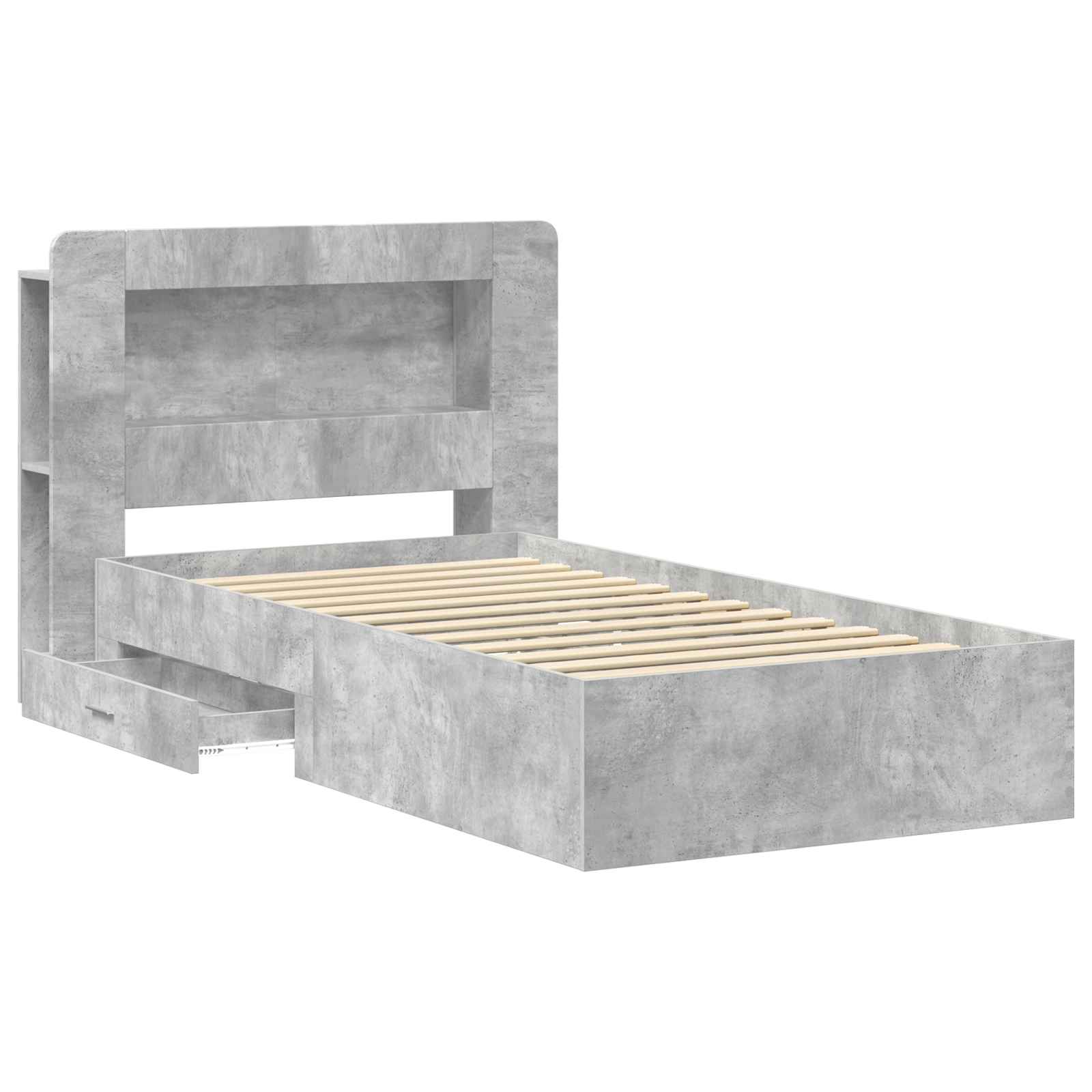 Cadre de lit avec rangement Gris béton 75 x 190 cm