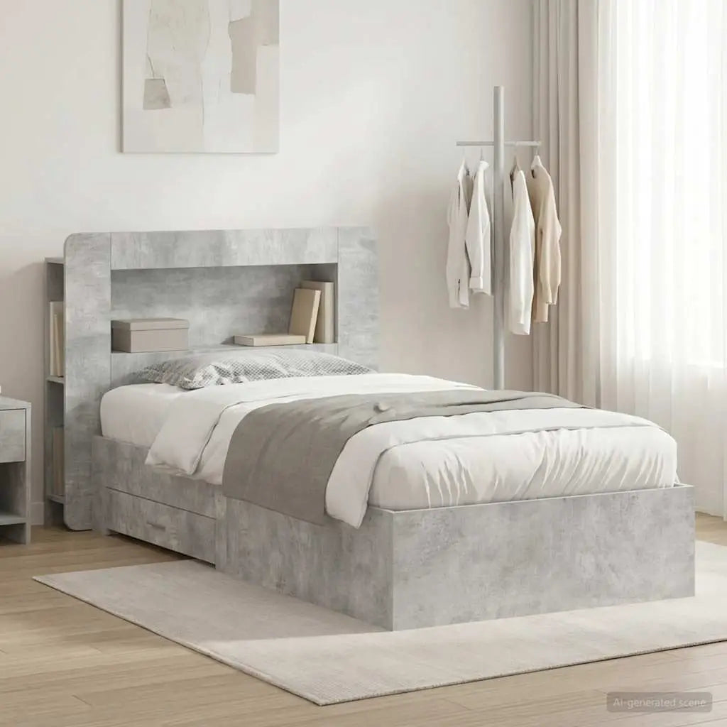 Cadre de lit avec rangement Gris béton 80 x 200 cm - XIOS
