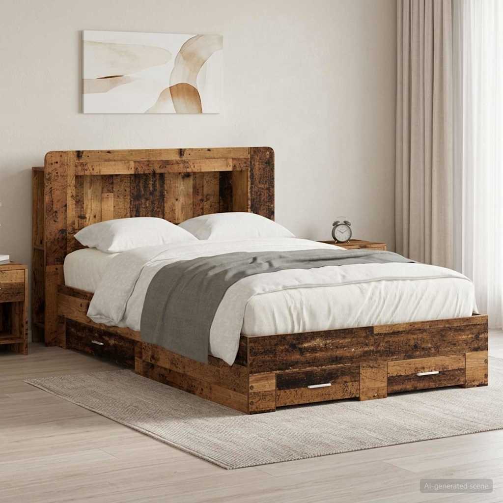 Cadre de lit avec rangement Bois ancien 120 x 190 cm - XIOS