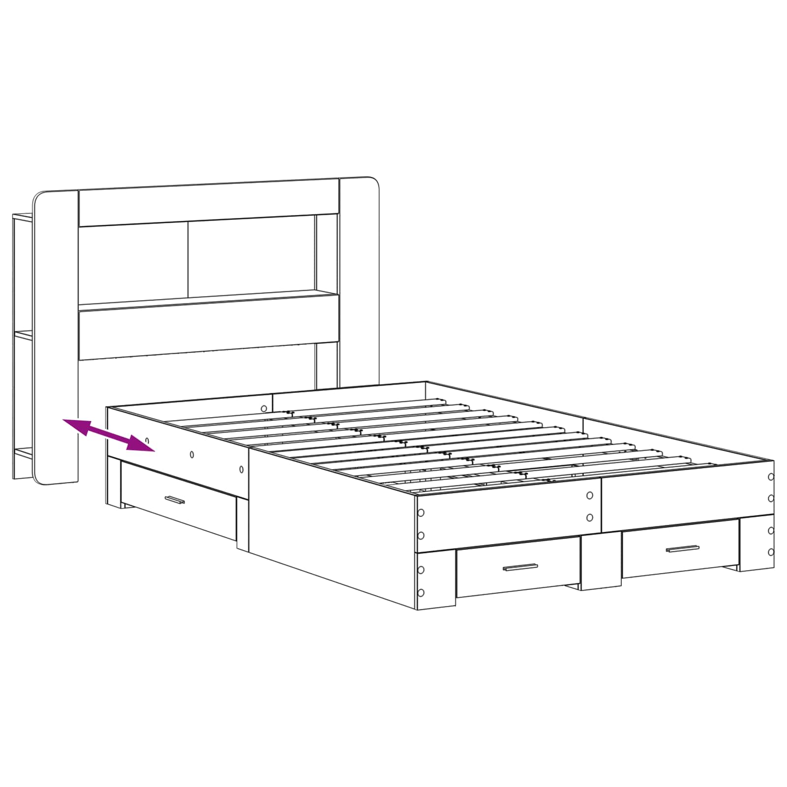 Cadre de lit avec rangement Bois ancien 120 x 190 cm - XIOS