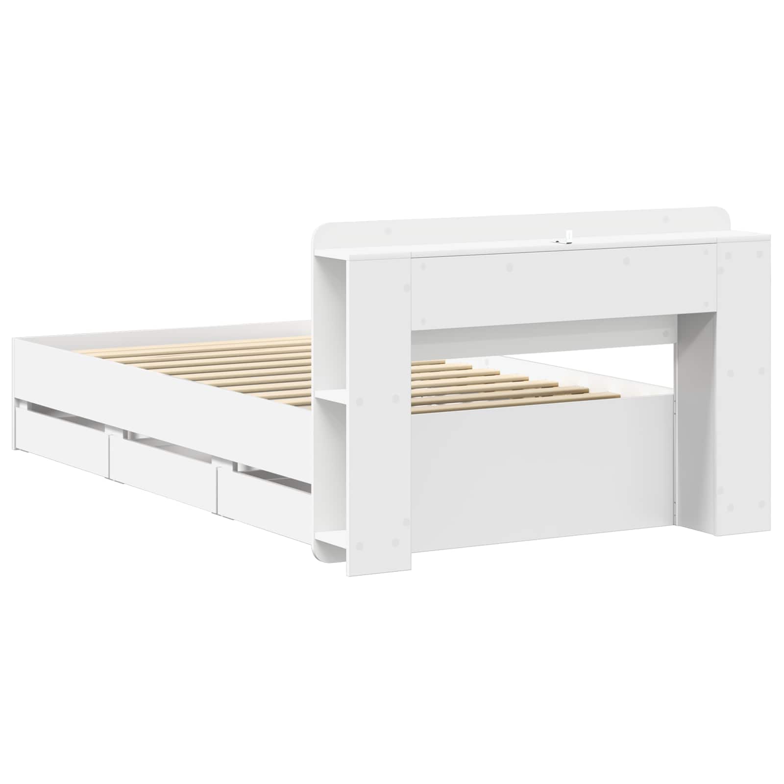 Cadre de lit avec rangement et tête de lit Blanc 75 x 190 cm