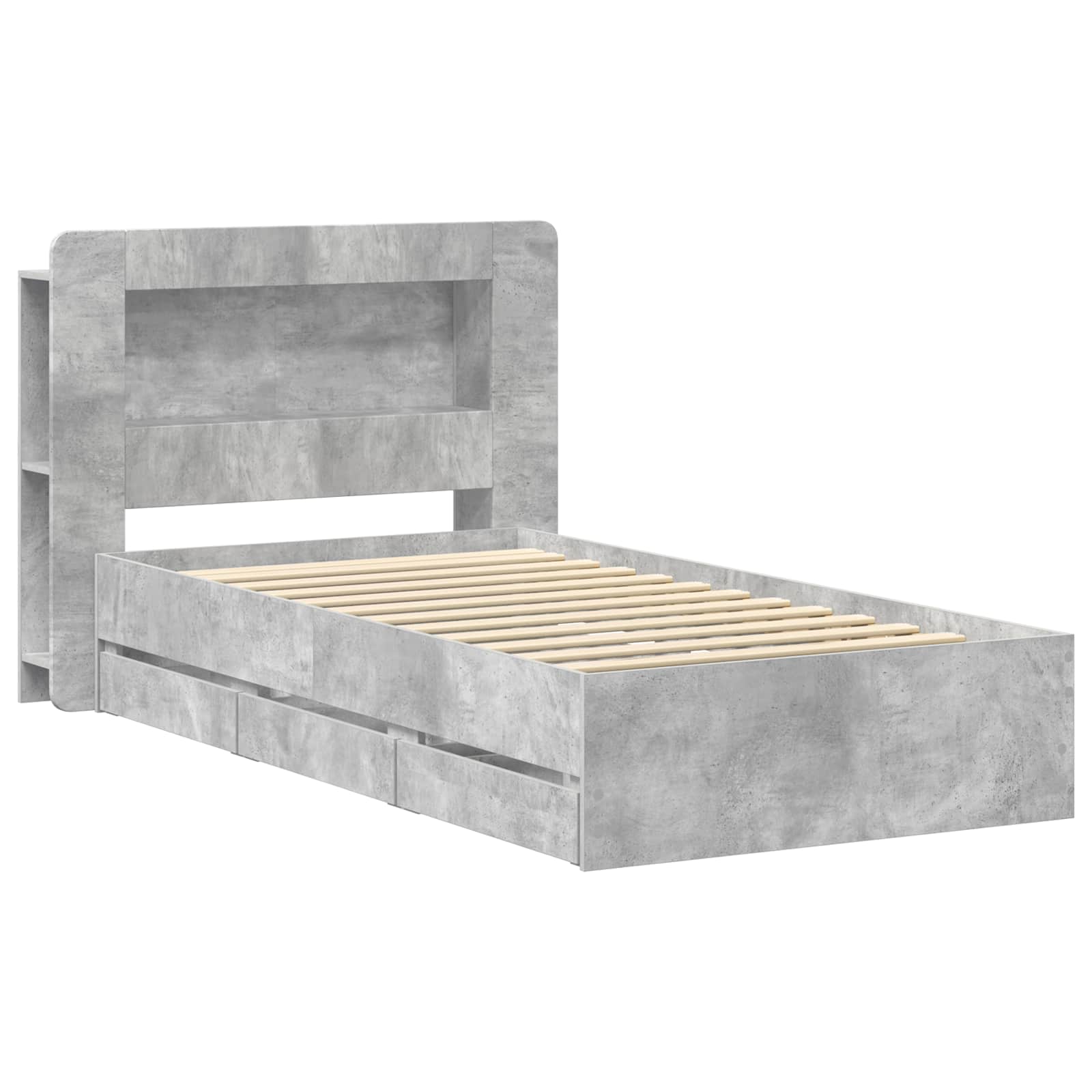 Cadre de lit avec rangement et tête de lit Gris béton