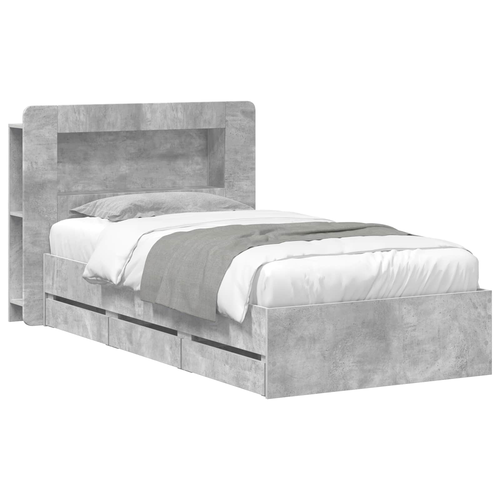 Cadre de lit avec rangement et tête de lit Gris béton