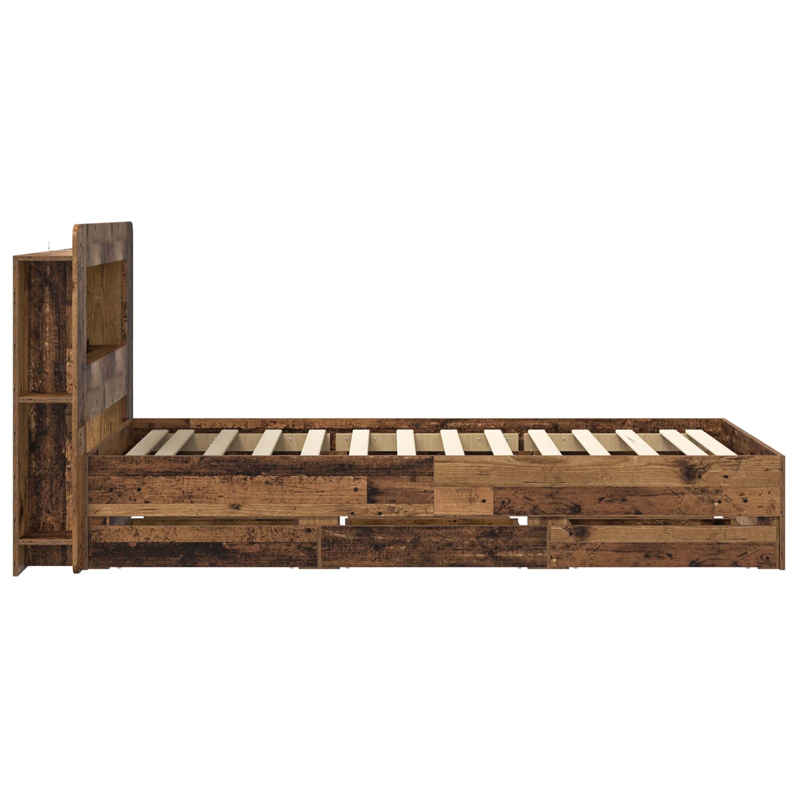 Cadre de lit avec rangement et tête de lit Bois ancien