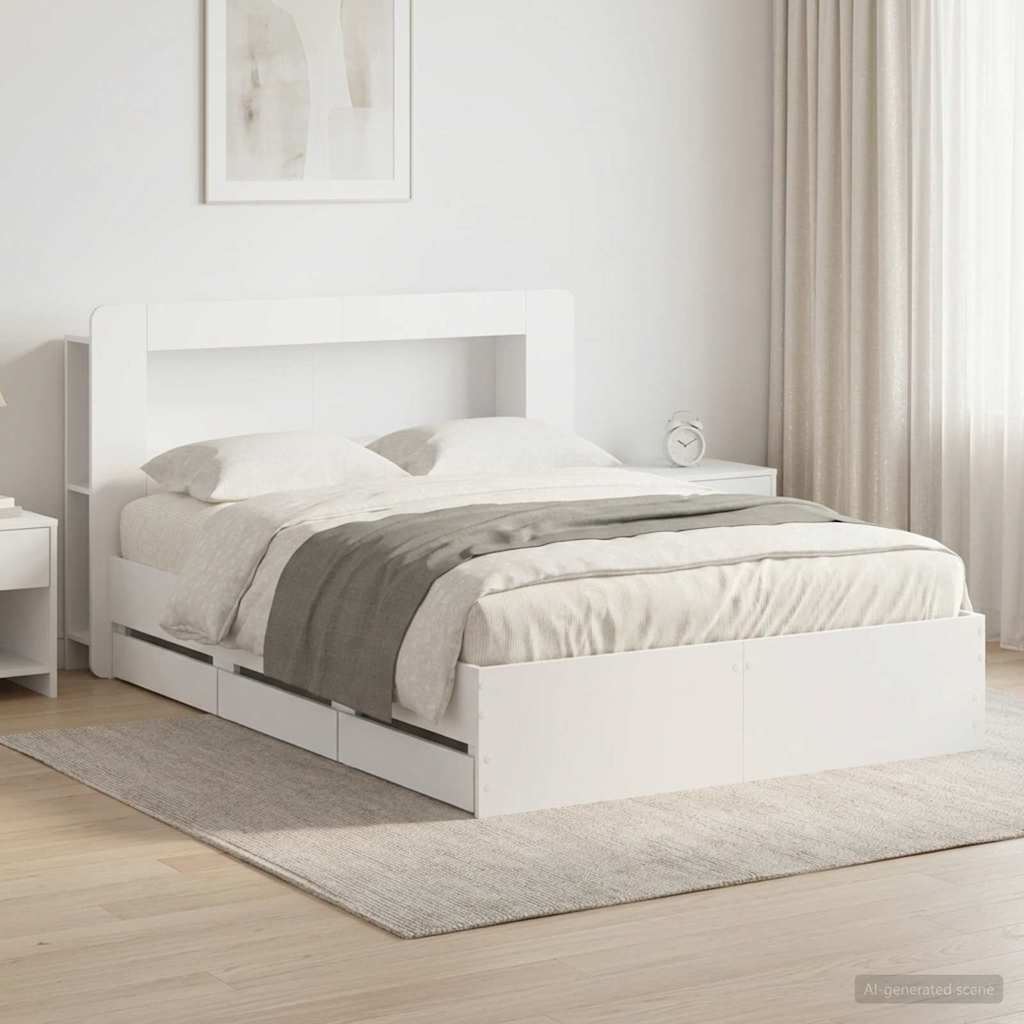 Cadre de lit avec rangement avec tête de lit Blanc 150 x 200 cm - XIOS