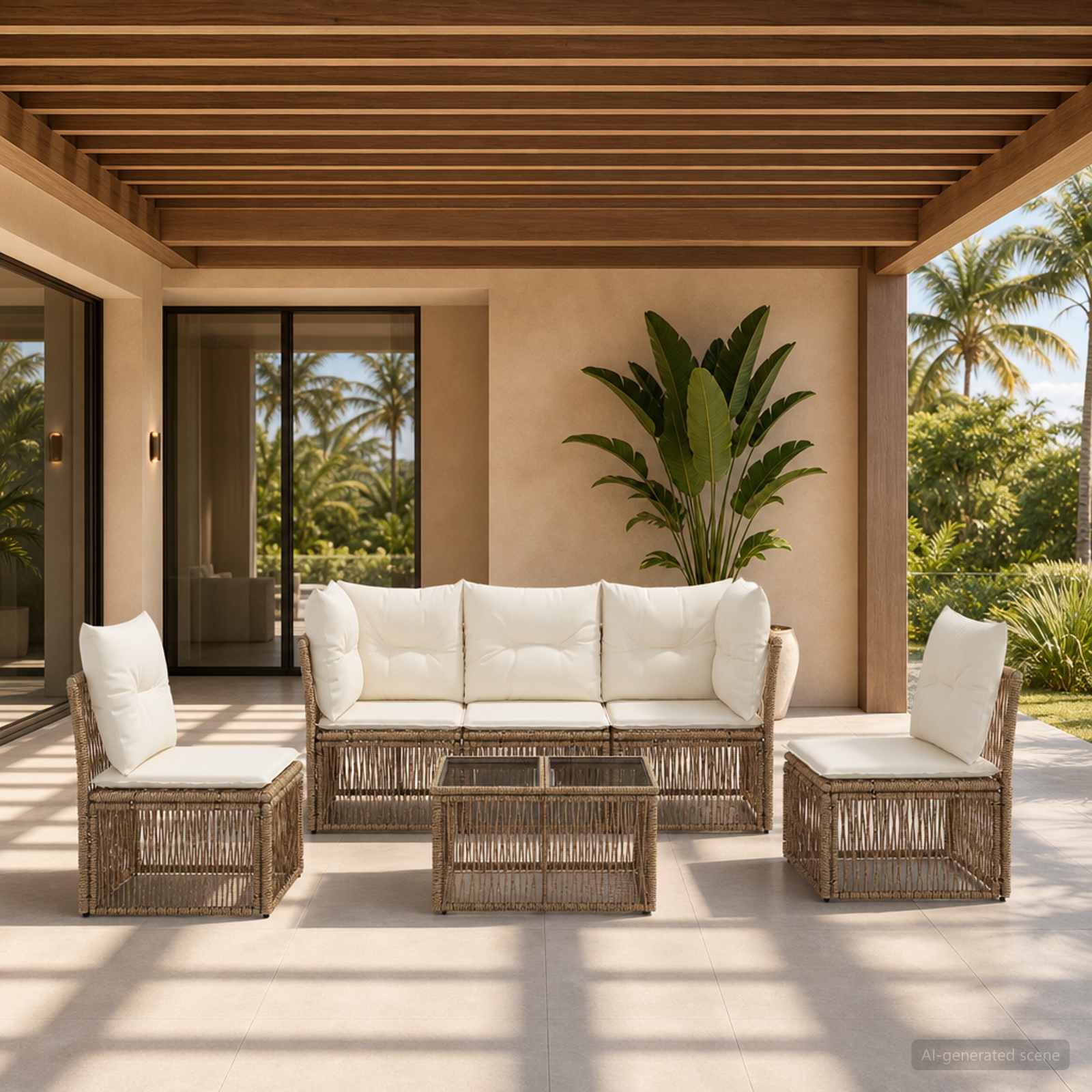 Ensemble de canapé de jardin 6 pc Beige polyrotin