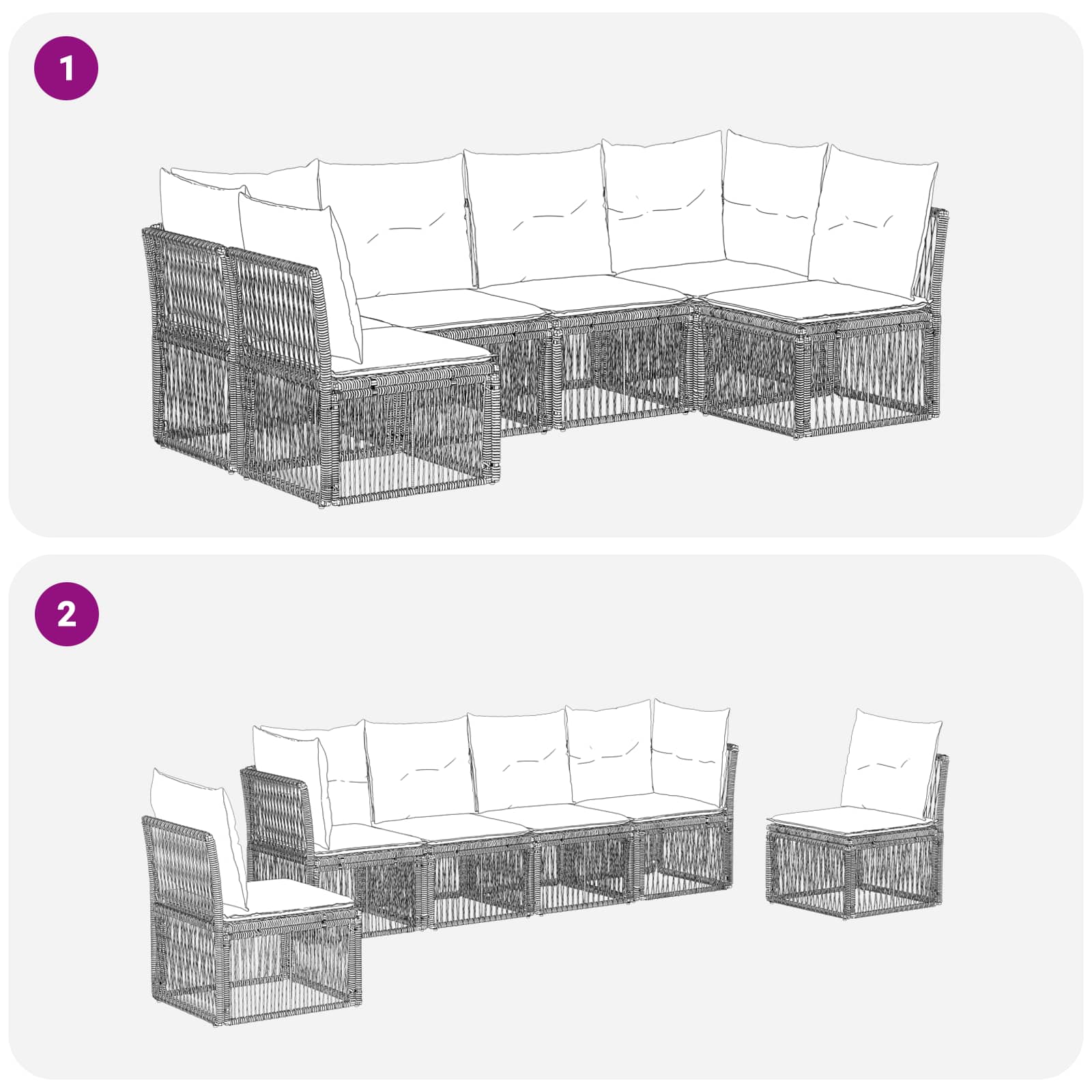 Ensemble de canapé de jardin 6 pcs Noir polyrotin - XIOS