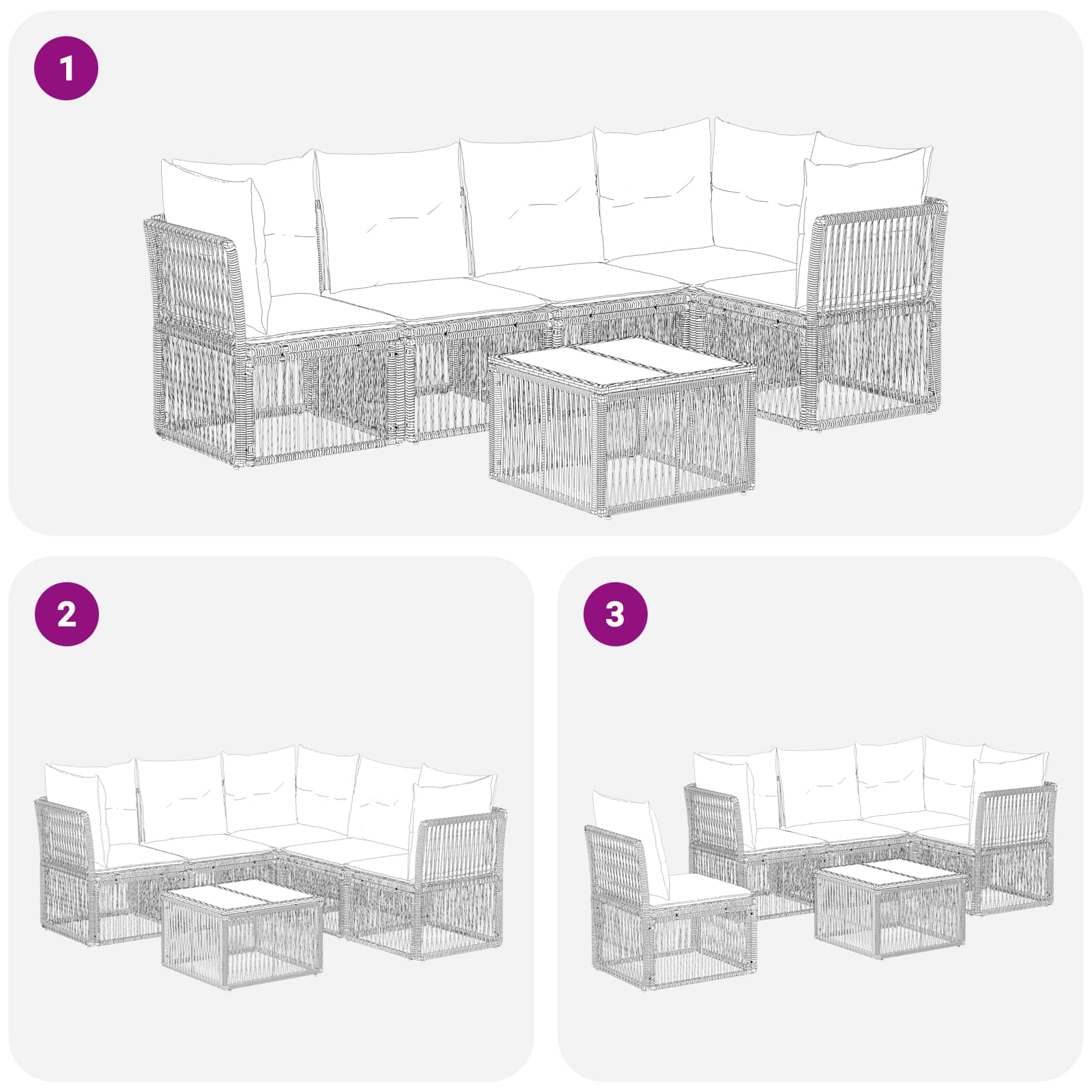 Ensemble de canapé de jardin 6 pcs Noir polyrotin - XIOS