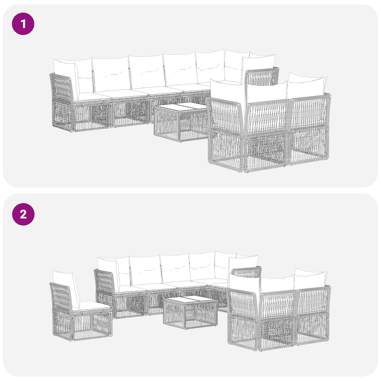 Ensemble de canapé de jardin 9 pcs Noir polyrotin - XIOS