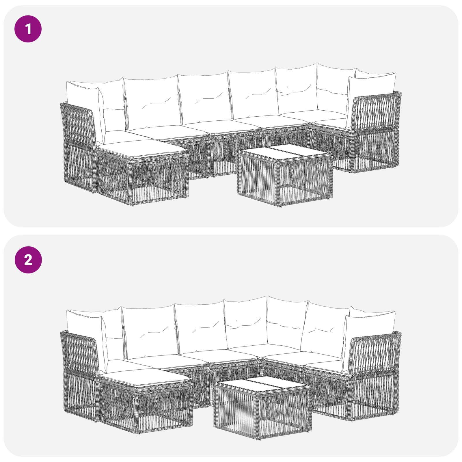 Ensemble de canapé de jardin 8 pcs Noir polyrotin - XIOS