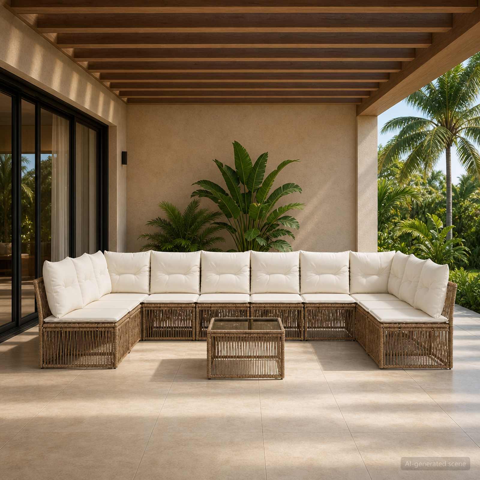 Ensemble de canapé de jardin 11 pc Beige polyrotin