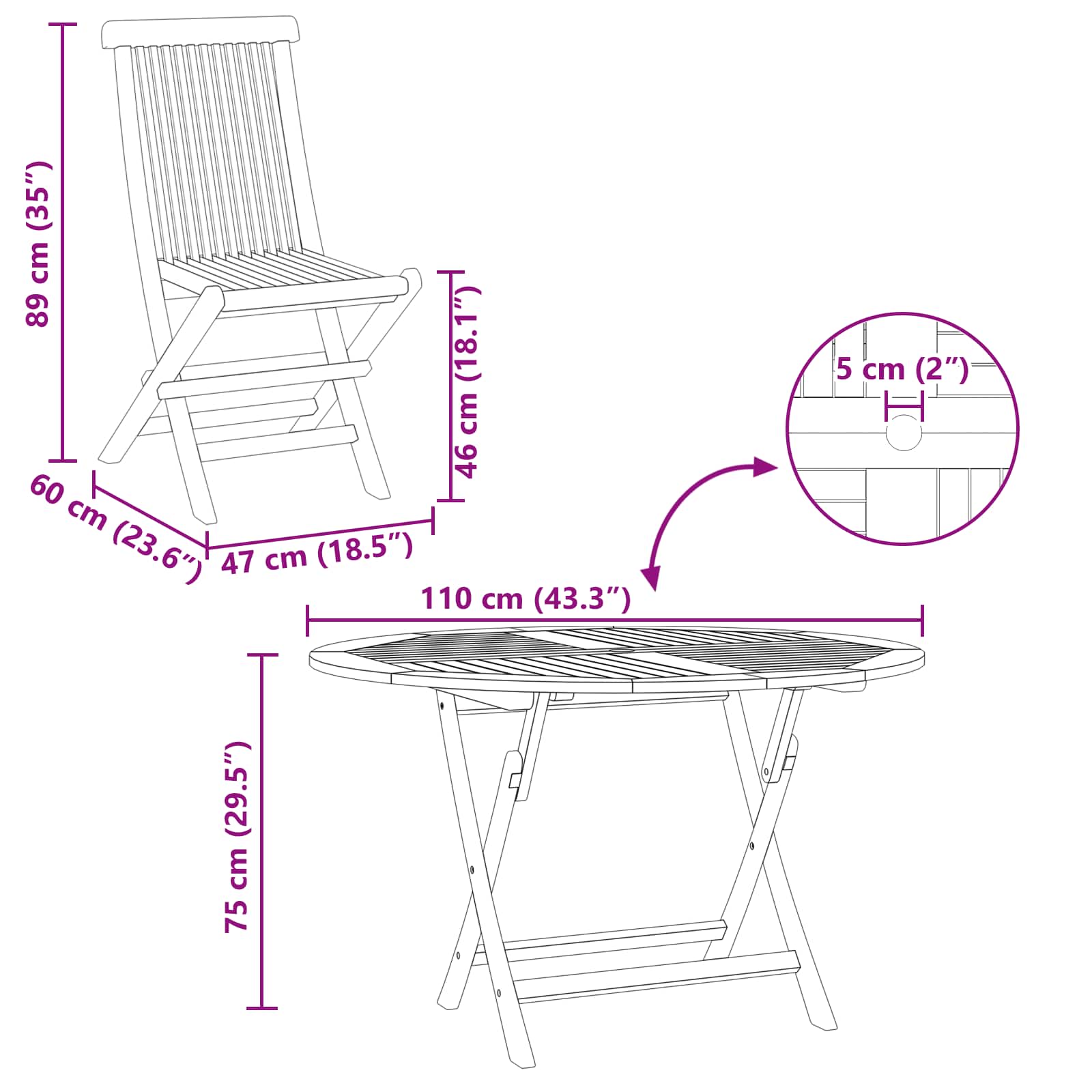 Ensemble bistro de jardin 3 pc Naturel Bois de teck massif