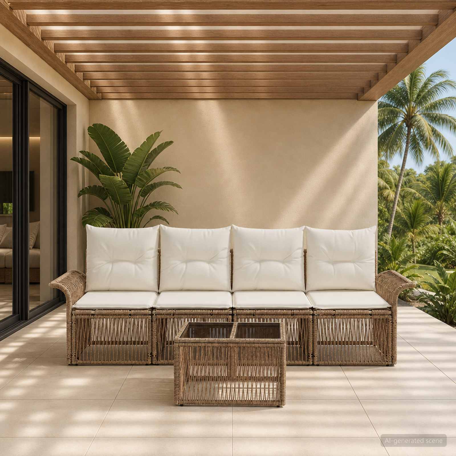 Ensemble de canapé de jardin 5 pc Beige polyrotin