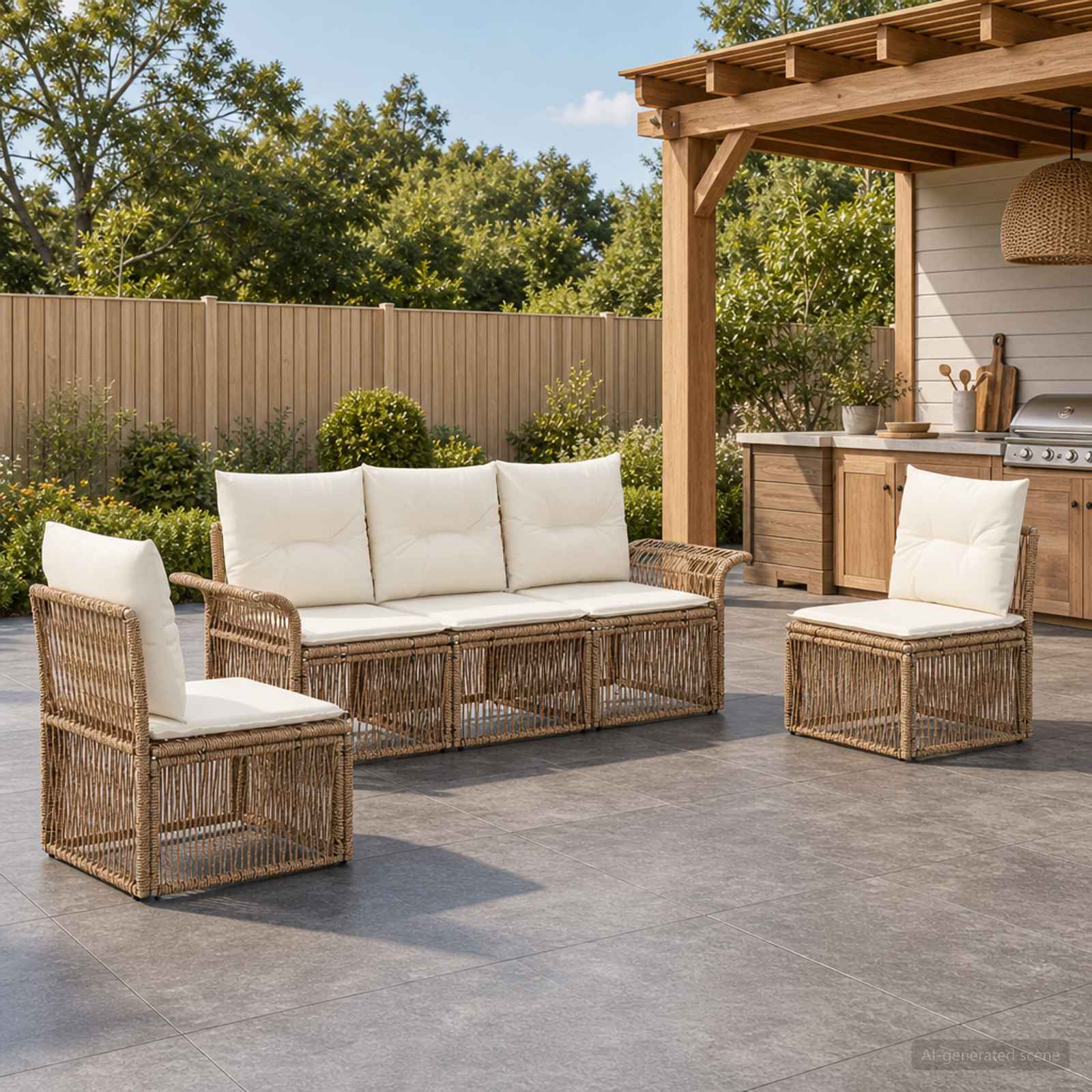 Ensemble de canapé de jardin 5 pc Beige polyrotin