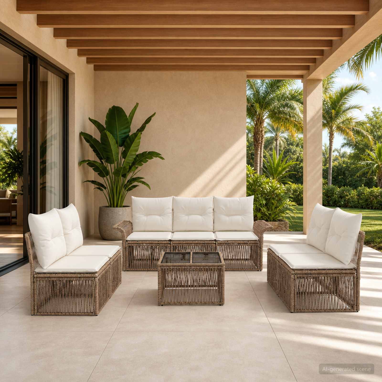 Ensemble de canapé de jardin 8 pc Beige polyrotin