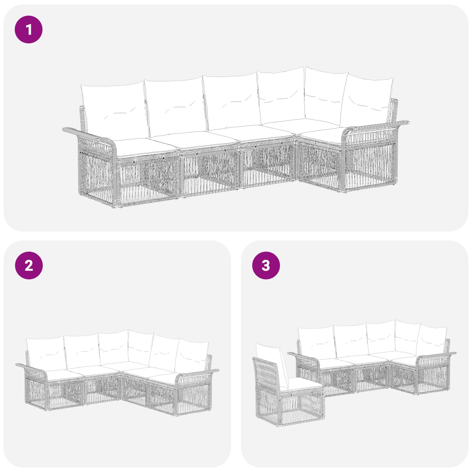 Ensemble de canapé de jardin 5 pcs Noir polyrotin - XIOS