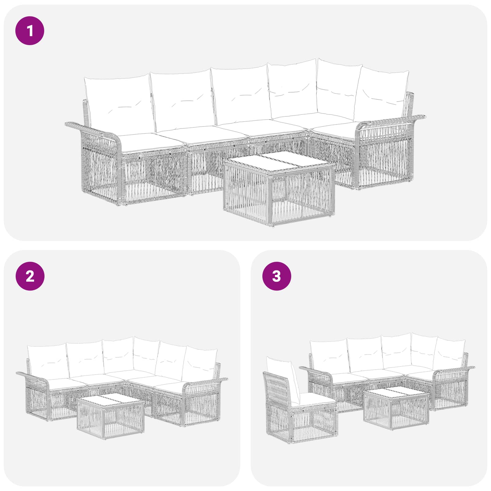 Ensemble de canapé de jardin 6 pcs Noir polyrotin - XIOS