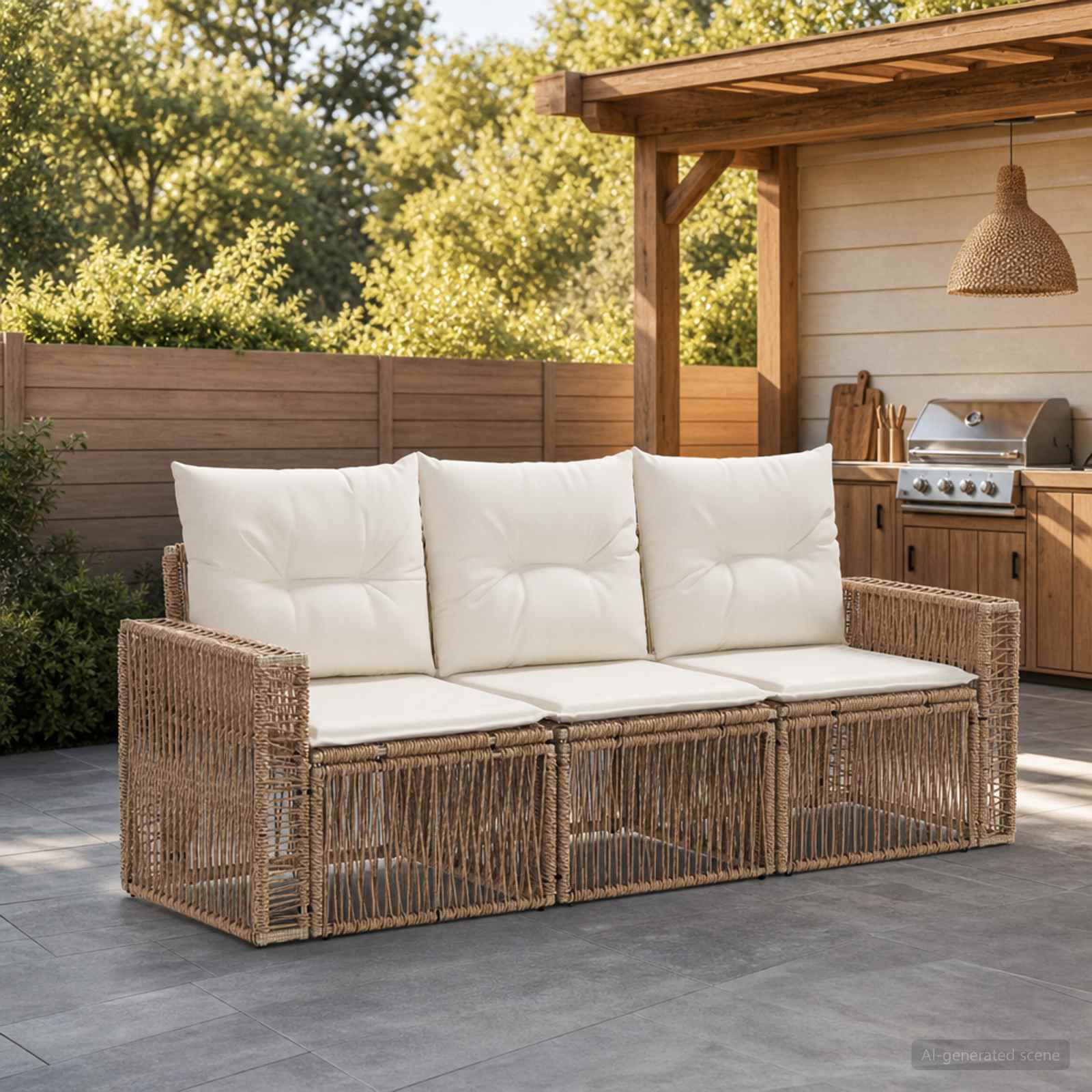 Ensemble de canapé de jardin 3 pc Beige et blanc crème