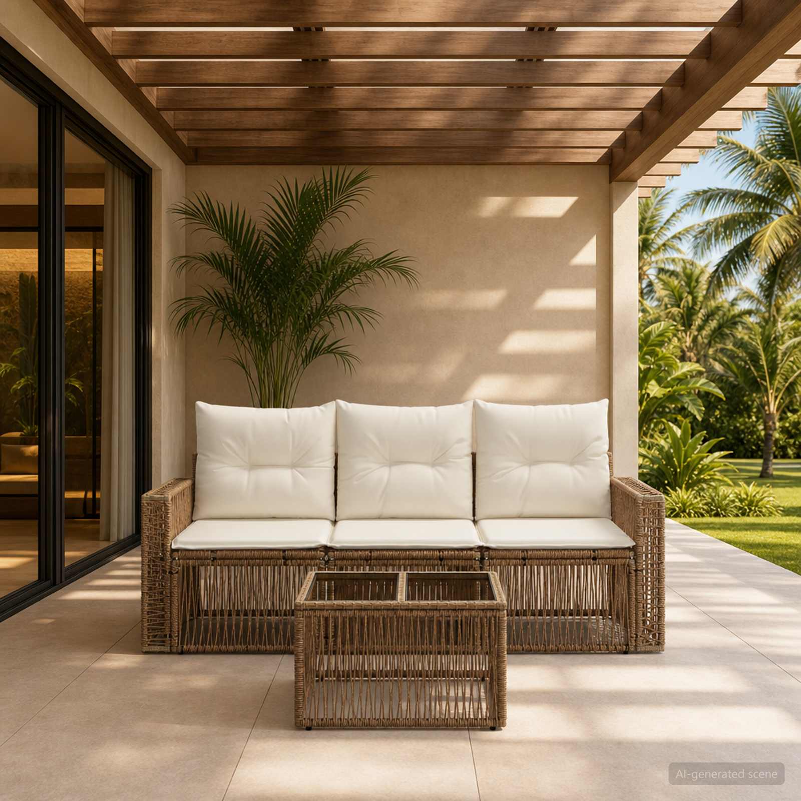 Ensemble de canapé de jardin 4 pc Beige et blanc crème