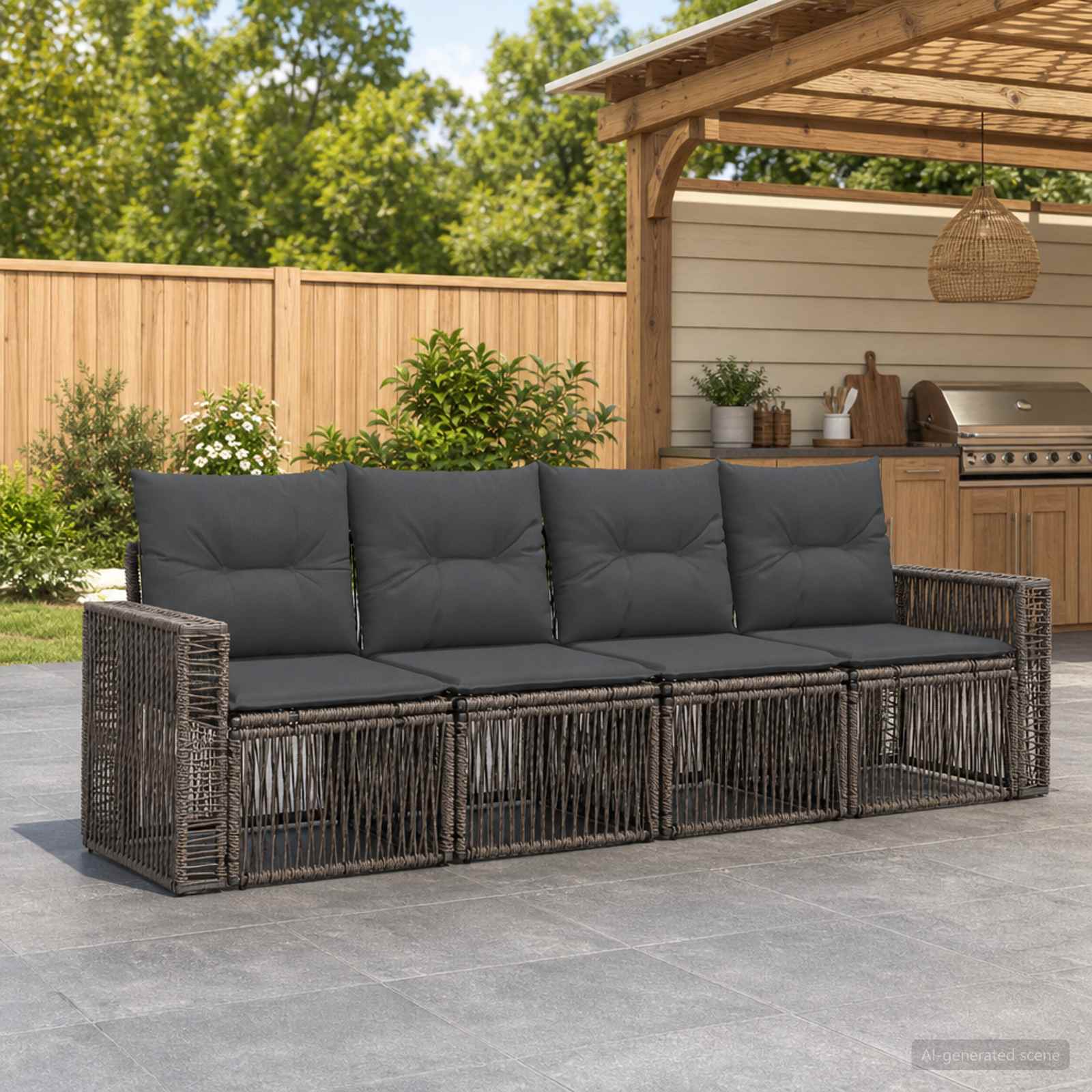 Ensemble de canapé de jardin 4 pc Gris et Gris foncé polyrotin