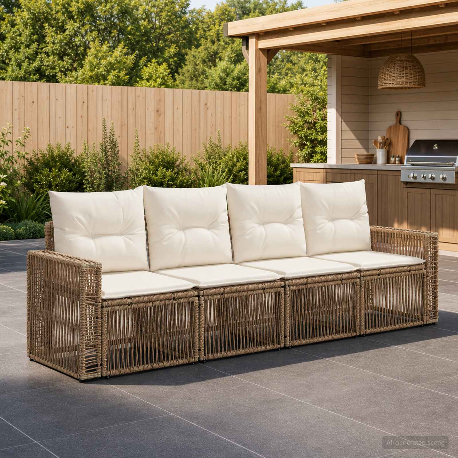 Ensemble de canapé de jardin 4 pc Beige et blanc crème