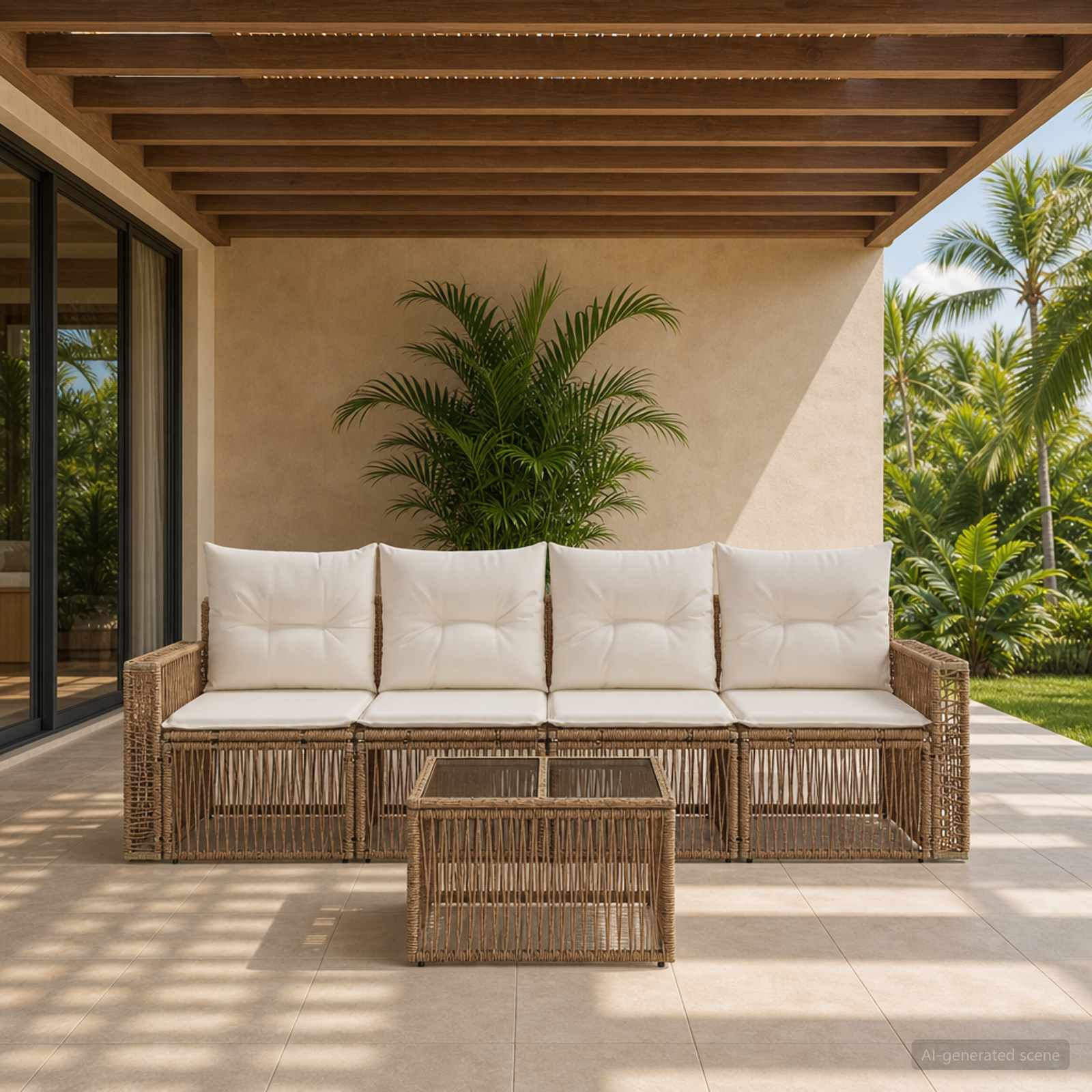 Ensemble de canapé de jardin 5 pc Beige et blanc crème