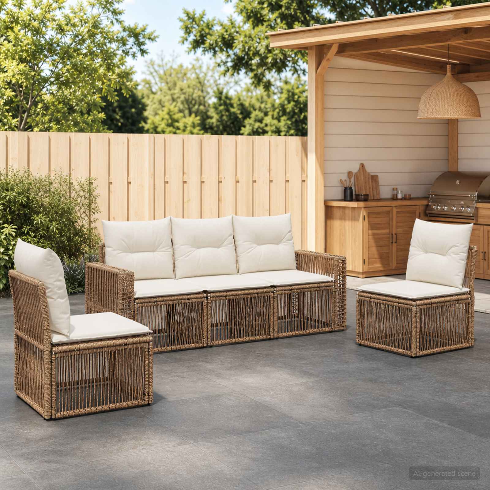 Ensemble de canapé de jardin 5 pc Beige et blanc crème