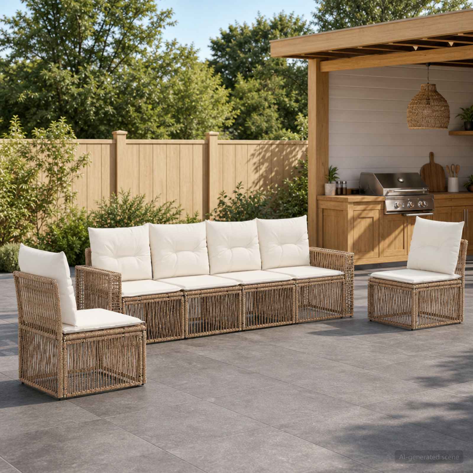 Ensemble de canapé de jardin 6 pc Beige et blanc crème