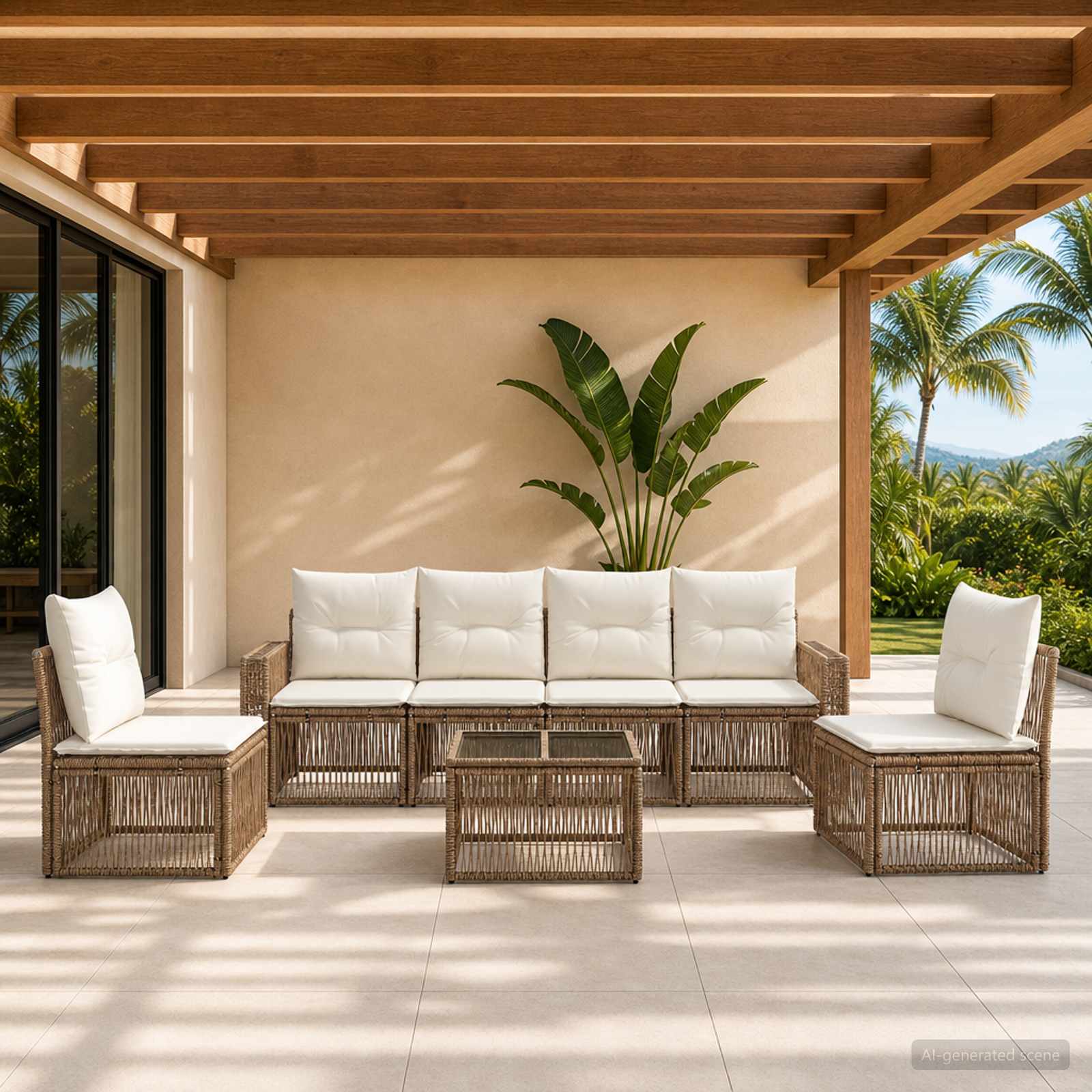 Ensemble de canapé de jardin 7 pc Beige et blanc crème