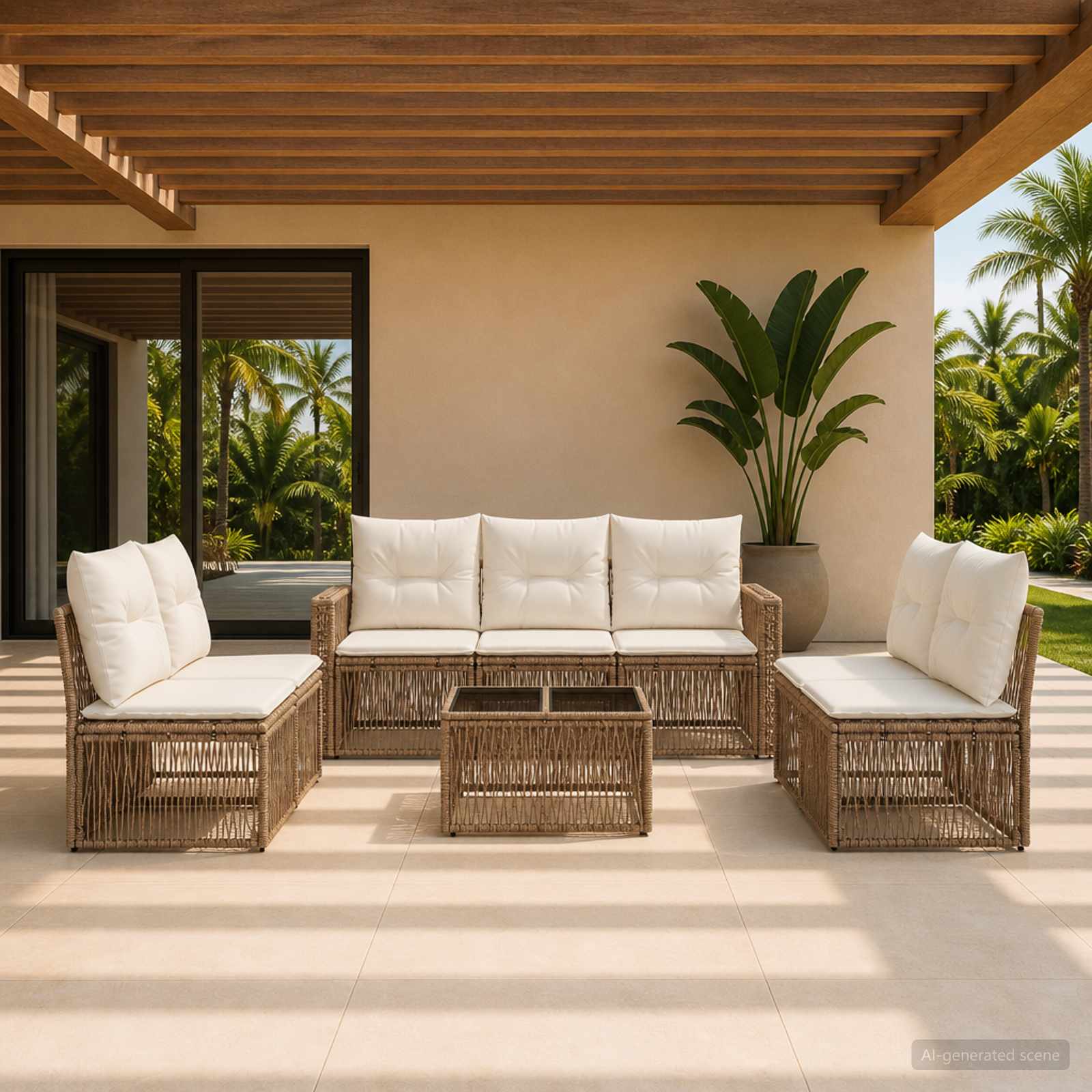 Ensemble de canapé de jardin 8 pc Beige et blanc crème